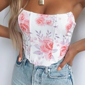 White Fox strapless Patience Corset in floral Pastel Rose